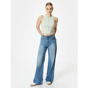 Crop Atlet Halter Yaka Bürümcük Kumaş