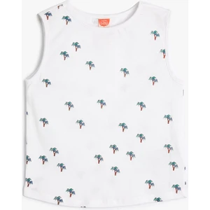 Palmiyeli Atlet Kolsuz Bisiklet Yaka Baskılı Pamuklu