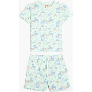 Şort Tişört Takım Unicorn Baskılı Pamuklu
