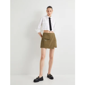 Kargo Şort Etek Kruvaze Kemer Detaylı Cepli Slim Fit