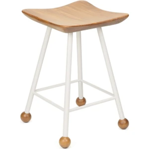 Wood Stone Art Tabure Bar Taburesi Beyaz cm Kavisli Kare Oturma Yeri Bar Taburesi Ahşap Demir Ayaklı Ahşap Topuzlu Modern Woodstoneart