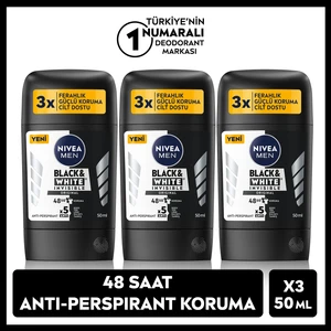 Men Erkek Stick Deodorant Black & White Original 50 ml, 48 Saat Koruma, X3 Adet