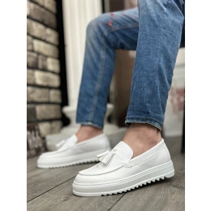 BA0154  Bağcıksız Yüksek Taban Cilt Beyaz Renk Püsküllü Erkek Ayakkabı