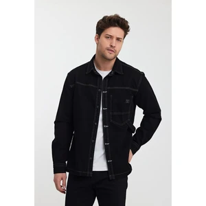 Erkek Jeanmotion Göğüs Cepli Polo Yaka Kot Ceket Siyah