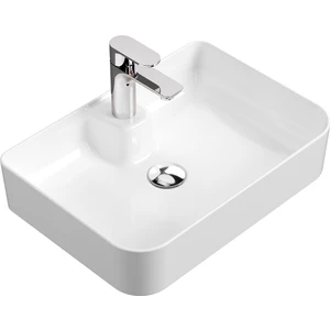 Aqua Bagno Mestola Tezgah Üstü Kare Çanak Lavabo Batarya Delikli 50 x 35 cm Beyaz
