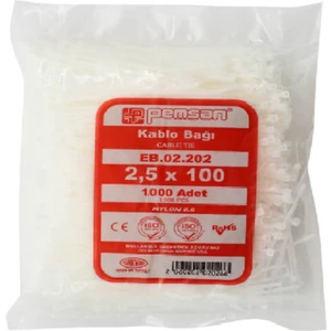 - 1000 Adet -10CM x 2,5mm Plastik Cırt Kelepçe - Kablo Bağı - Saydam - Beyaz Kablo Klipsi - 1 Paket (1000 Adet)