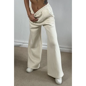 Ekru Geniş Kesim Beli Lastikli Şardonlu Eşortman Altı 26237