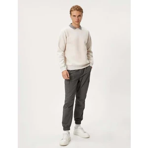 Basic Sweatshirt Polo Yaka Etiket Baskı Detaylı Ribanalı Koton 4WAM70046MK Ekru Xxl