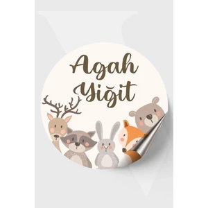 Piksel Grafik Hayvanlar Temalı Isimli Bebek Etiketi- Doğum Günü Etiketi 4x4 cm 96 Adet