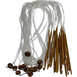 Ahşap Bambu Tığ Seti (12 Adet) Hortum Serum Misinalı