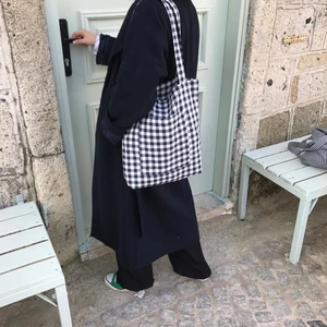Sumicorn Design Lacivert Pötikareli Çevre Dostu Bez Çanta,cepli Keten Kol ve Omuz Çantası,unisex Alışveriş Çantası