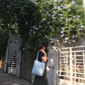 Sumicorn Design Mavi Pötikareli Çevre Dostu Bez Çanta,cepli Keten Kol ve Omuz Çantası,unisex Alışveriş Çantası