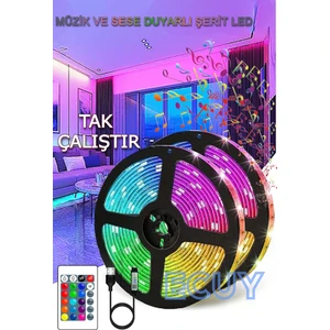 Rgb Şerit LED Müziğe Duyarlı Ritimle Uyumlu Uzaktan Kumandalı Yapışkanlı Şerit LED 3metre  USB Kablo