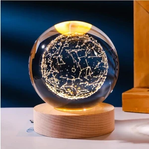 MR Shopping Mr Çocuklar Için 3D Kristal Cam Küre, Ahşap Soketli Gece Lambası,led, Gece Lambası,harika Bir Hediye Hediyelik Masa Lambası