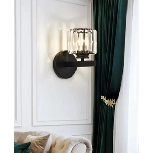 Modern Luxury Pilli Aplik Kristal Taşlı Ledli Aplik Tak Çalıştır Mat Siyah Gövde