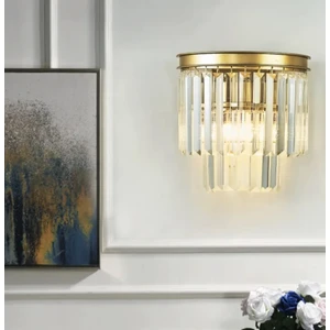 Modern Luxury Kristal Taşlı Pilli Aplik Tak Çalıştır Ledli Aplik Eskitme Gold Sarı