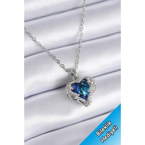 Trend Collection Kadın Paslanmaz Çelik Gümüş Zirkon Taşlı Mavi Kalp Kolye