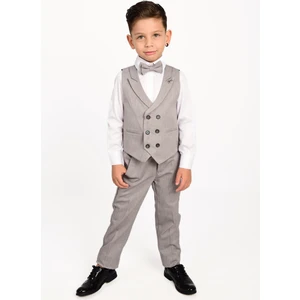 Buse & Eylül Bebe Gri Makas Broş Detaylı Erkek Çocuk Yelekli Smokin Takım