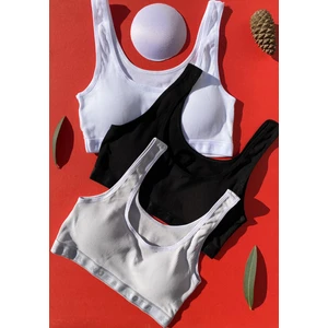 Pedli 3'lü Siyah Beyaz ve Gri Fitilli Kalın Askı Pamuklu Sütyen Atlet (M=70-75l=80-85xl=90-95)