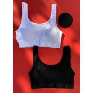 Pedli 2'li Siyah ve Beyaz Fitilli Kalın Askı Pamuklu Sütyen