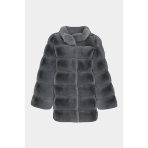 Açelya Okcu AÇELYAOKCU Premium Dik Yaka Kadın Rex  Kürk Kaban