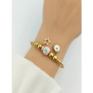 Inochis Chic Paws Kadın 316L Gold Nazar Yıldız Detaylı Çelik Charm Bileklik