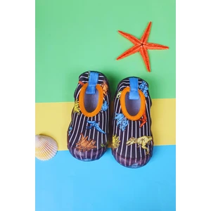 First Step Siyah Çizgili Dinazor Erkek Çocuk Kaydırmaz Taban Deniz AYAKKABISI-F-7022