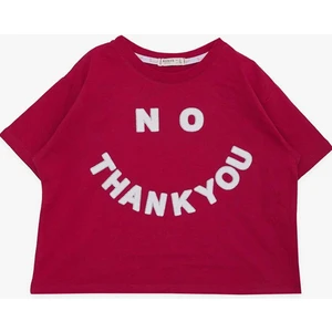 Kız Çocuk Simli Thank You Yazı Baskılı Fuşya Crop