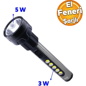 El Feneri Şarjlı LED Işıldak Kamp Lambası Gece Aydınlatma 5 W + 3 W Beyaz Işık 1800 Mah