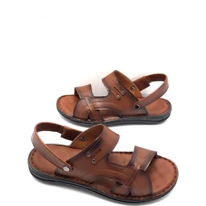 Umut Ayakkabı Hakiki Deri Tam Ortopedik Masajlı Erkek Sandalet