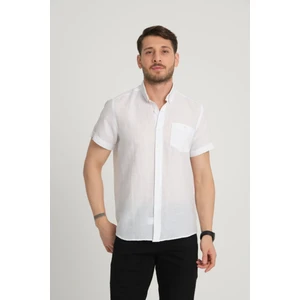 G-Fox Erkek Regular Fit Cepli Klasik Düğmeli Yaka Kısa Kollu %100 Keten Gömlek 2518
