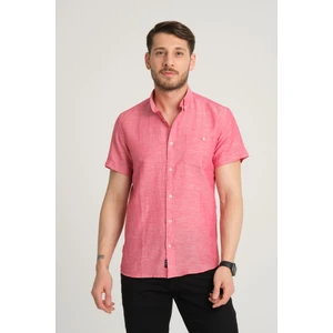 G-Fox Erkek Regular Fit Cepli Klasik Düğmeli Yaka Kısa Kollu %100 Keten Gömlek 2518