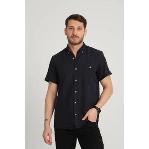 G-Fox Erkek Regular Fit Cepli Klasik Düğmeli Yaka Kısa Kollu %100 Keten Gömlek 2518