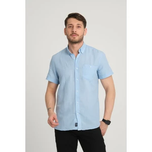 G-Fox Erkek Regular Fit Cepli Klasik Düğmeli Yaka Kısa Kollu %100 Keten Gömlek 2518