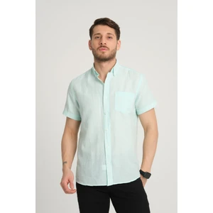 G-Fox Erkek Regular Fit Cepli Klasik Düğmeli Yaka Kısa Kollu %100 Keten Gömlek 2518