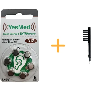 Yesmed Extra Power 312 Numara Işitme Cihazı Pili (1 Paket = 6 Adet Pil) + Hediye Mıknatıslı Işitme Cihazı Temizleme Fırçası
