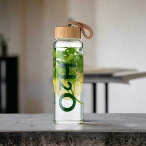 Bambu Kapaklı Cam Matara Içecek Şişesi 600 ml (Kılıf Hediyeli)