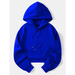 Kadın Basic Kapüşonlu Crop Içi Polarlı Oversize Sweatshirt