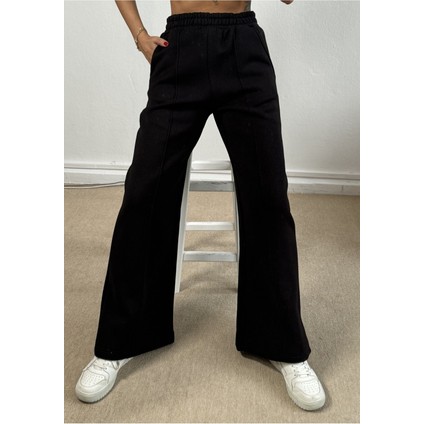 Siyah Geniş Kesim Beli Lastikli Şardonlu Eşortman Altı 26237