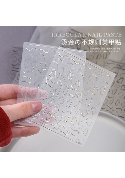 Lazer Yaldız Düzensiz Çizgi Desen Nail Art Süslemeleri Altın Manikür Tırnak Su Geçirmez Çıkartmalar Lehçe Çıkartmalar (Yurt Dışından)