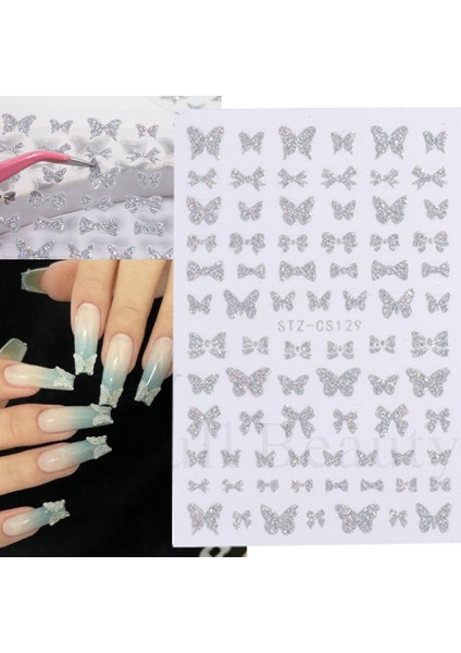 3D Gümüş Parıltılı Tırnak Çıkartmalar Papyon Ayı Holografik Manikür Kaydırıcılar Çiçek Yaprak Yıldız Kendinden Yapışkanlı Tırnak Çıkartmaları PPSTZ-CS127 (Yurt Dışından) modelleri