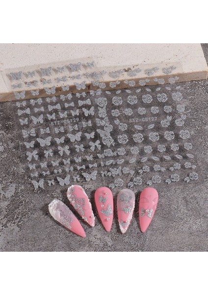 3D Gümüş Parıltılı Tırnak Çıkartmalar Papyon Ayı Holografik Manikür Kaydırıcılar Çiçek Yaprak Yıldız Kendinden Yapışkanlı Tırnak Çıkartmaları PPSTZ-CS127 (Yurt Dışından) indirimleri