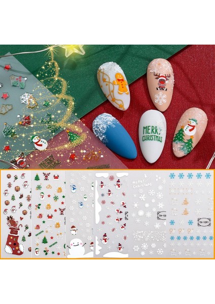 3D Merry Christmas Nail Art Çıkartmaları Çıkartmalar Noel Baba Çorap Kardan Adam Ağacı Kar Tanesi Çiçek Çivi Manikür Aracı (Yurt Dışından)