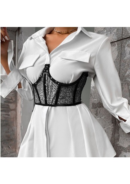 Kadın Kemer Şeffaf Underbust Korse Üstleri Straplez Geri Kemikli Büstiyer Pullu Bel Cincher Kuşak Sokak Şıklığı Bel Korseler (Yurt Dışından) fırsatları