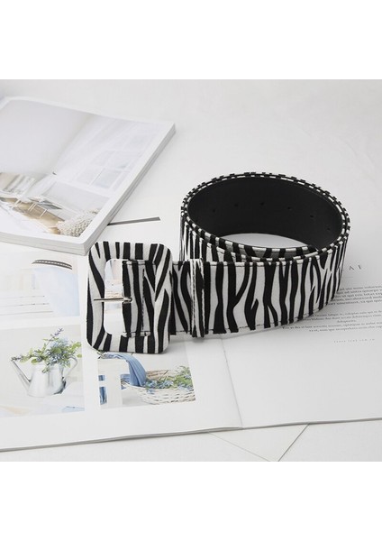 Bayanlar Zebra Desen Kemer Süet Kare Toka Bel Kemeri Pin Toka Kemer Kuşak Kadın Korse Kuşak Rüzgarlık (Yurt Dışından)