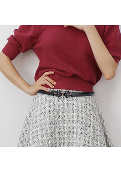 Suni Deri Skinny Riem Vrouwen Verstelbare Insert Gesp Bloem Dekor Fijne Riem Jurk Aksesuarları Tailleband (Yurt Dışından) modelleri