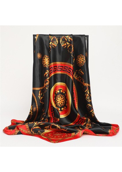 Kadın Ipek Eşarp Kare Bandana Tasarım Marka Kafa Bandı Kadın Saten Başörtüsü Şal Wrap Fular Zincir Baskı Fular Tudung Bawal (Yurt Dışından)