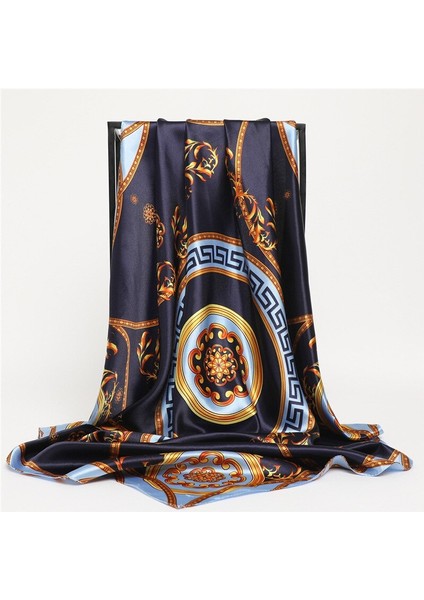 Kadın Ipek Eşarp Kare Bandana Tasarım Marka Kafa Bandı Kadın Saten Başörtüsü Şal Wrap Fular Zincir Baskı Fular Tudung Bawal (Yurt Dışından)