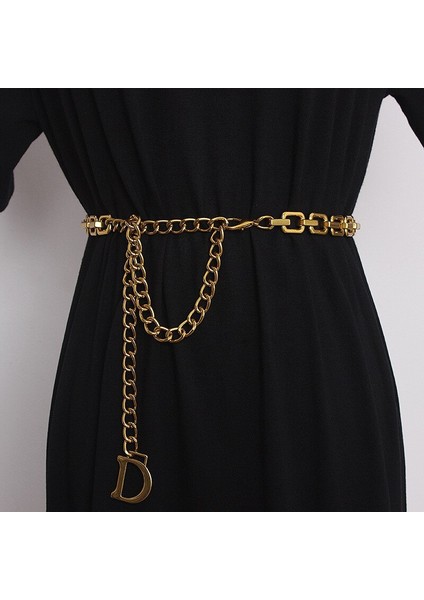 Vintage Altın Bel Zincir Kemer Aksesuarları Kadın Süslemeleri D Mektup Zincir Kemer Pantolon Elbise Etek Metal Moda ile Kadınlar Için (Yurt Dışından)