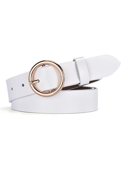 Vrouwen Riem Klassieke Retro Modu Tüm Maç Riem Riem Licht Vücut Boyası Ronde Gesp Riem Vrouwelijke Eenvoudige Ronde Pin Gesp (Yurt Dışından)